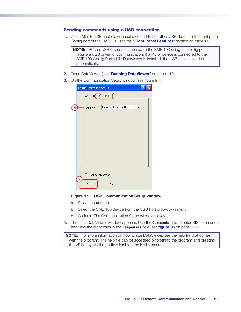 Sending commands using a usb connection | Extron Electronics SME 100 User Guide User Manual | Page 128 / 185