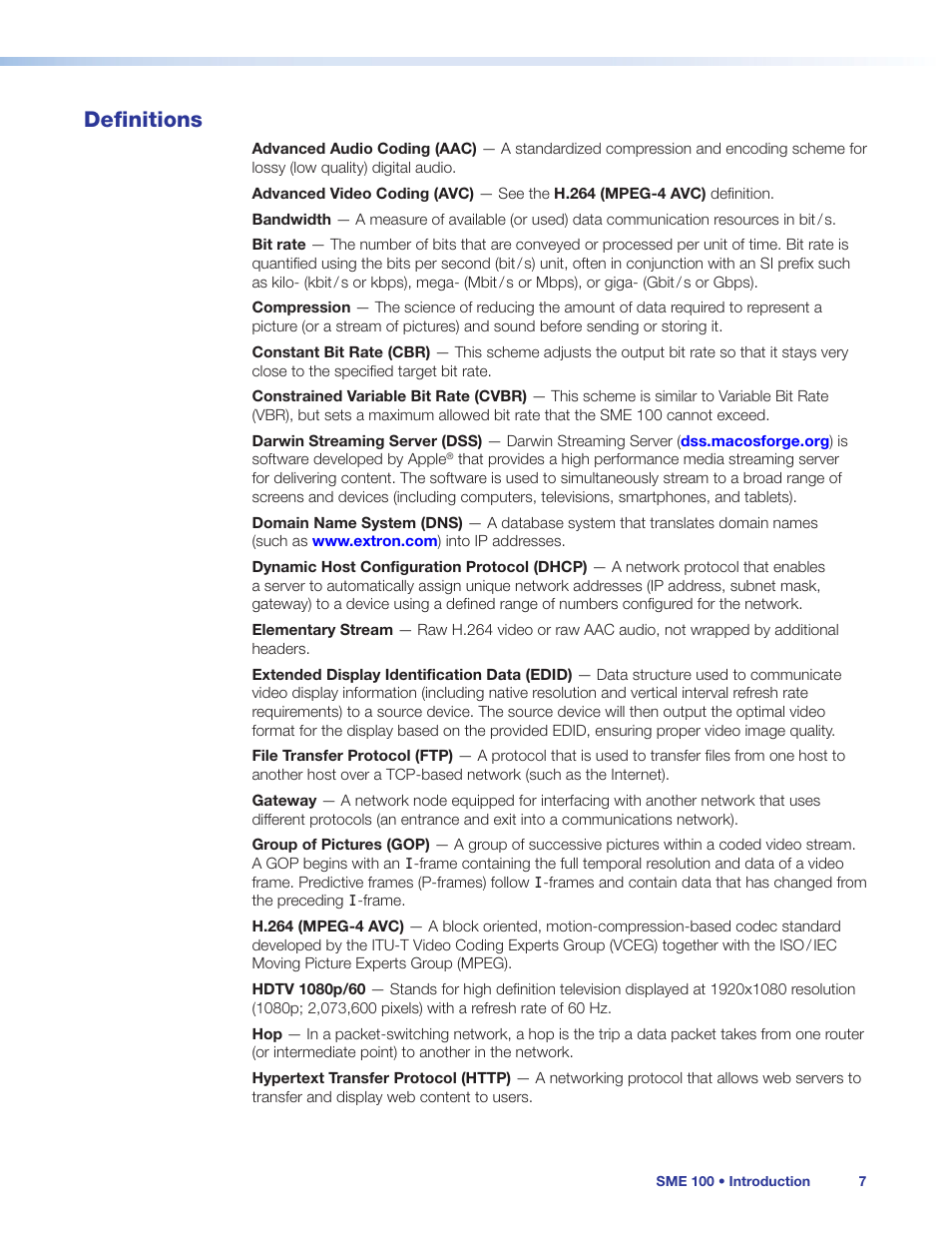 Definitions | Extron Electronics SME 100 User Guide User Manual | Page 13 / 185