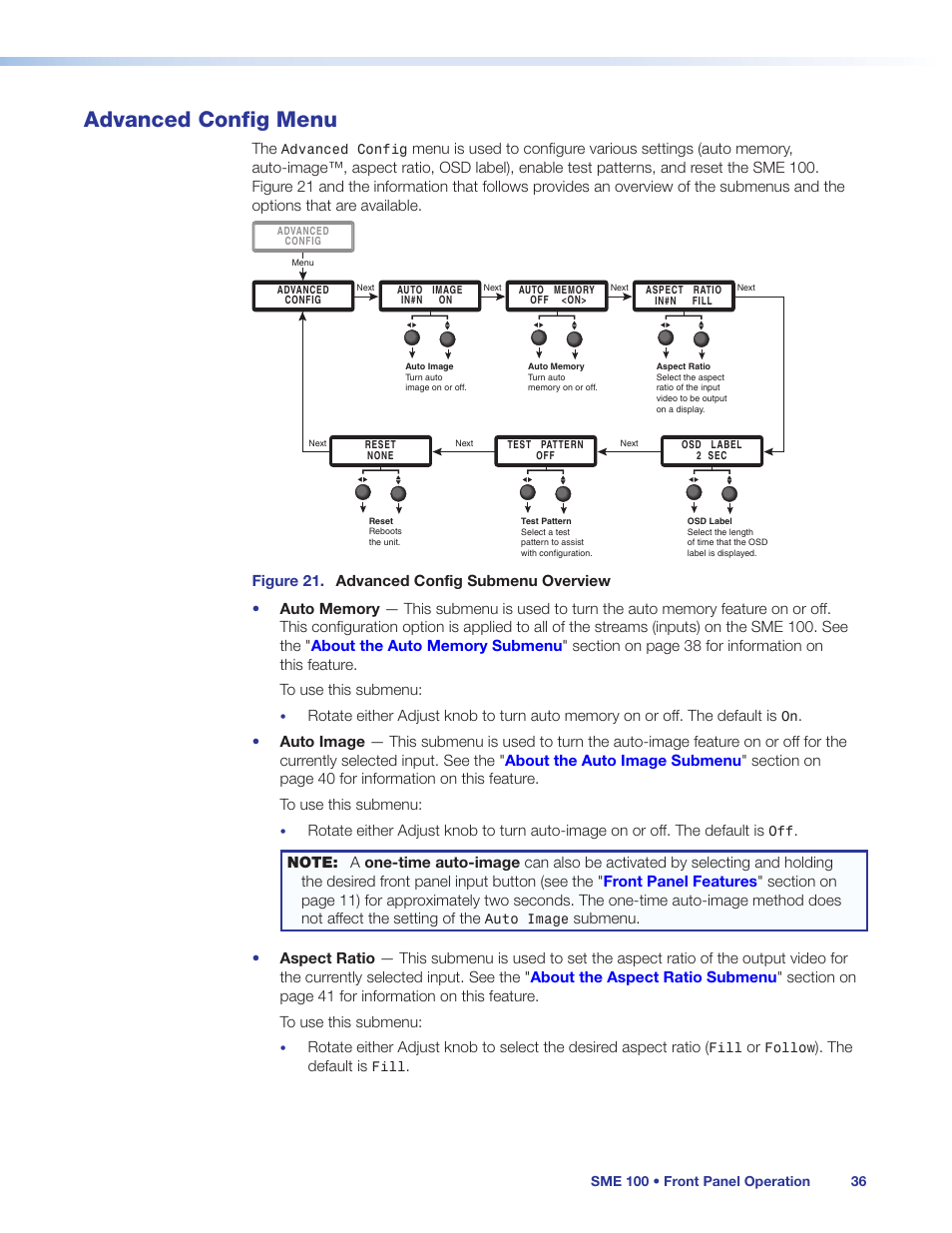 Advanced config menu | Extron Electronics SME 100 User Guide User Manual | Page 42 / 185