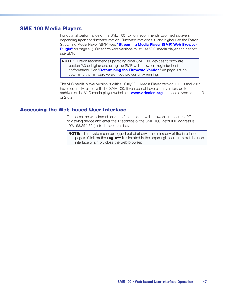 Sme 100 media players, Accessing the web-based user interface, Accessing | The web-based user interface | Extron Electronics SME 100 User Guide User Manual | Page 53 / 185