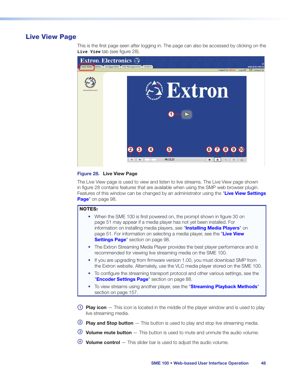 Live view page | Extron Electronics SME 100 User Guide User Manual | Page 54 / 185