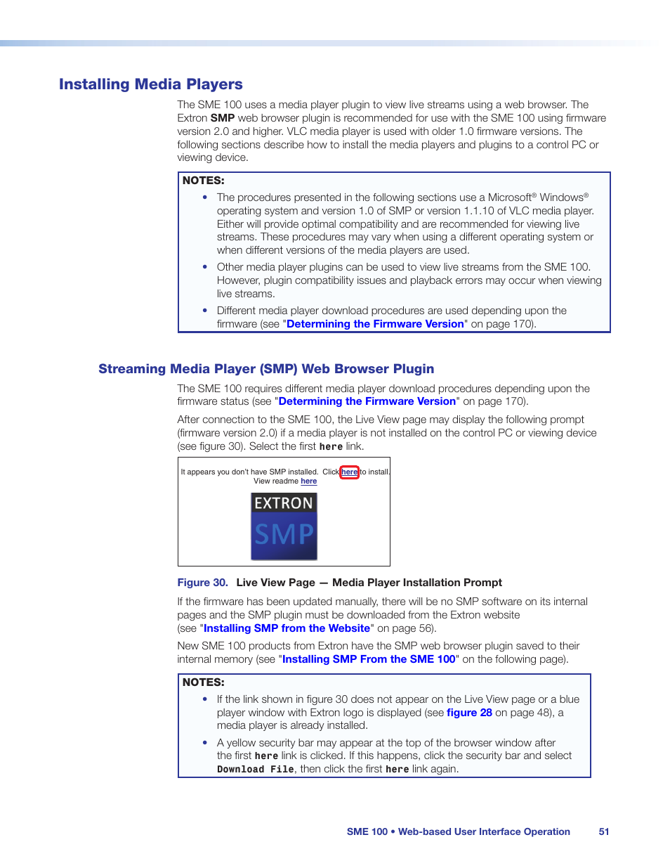 Installing media players, Streaming media player (smp) web browser plugin, Streaming media player (smp) web browser | Plugin, Eaming media player (smp) (see | Extron Electronics SME 100 User Guide User Manual | Page 57 / 185