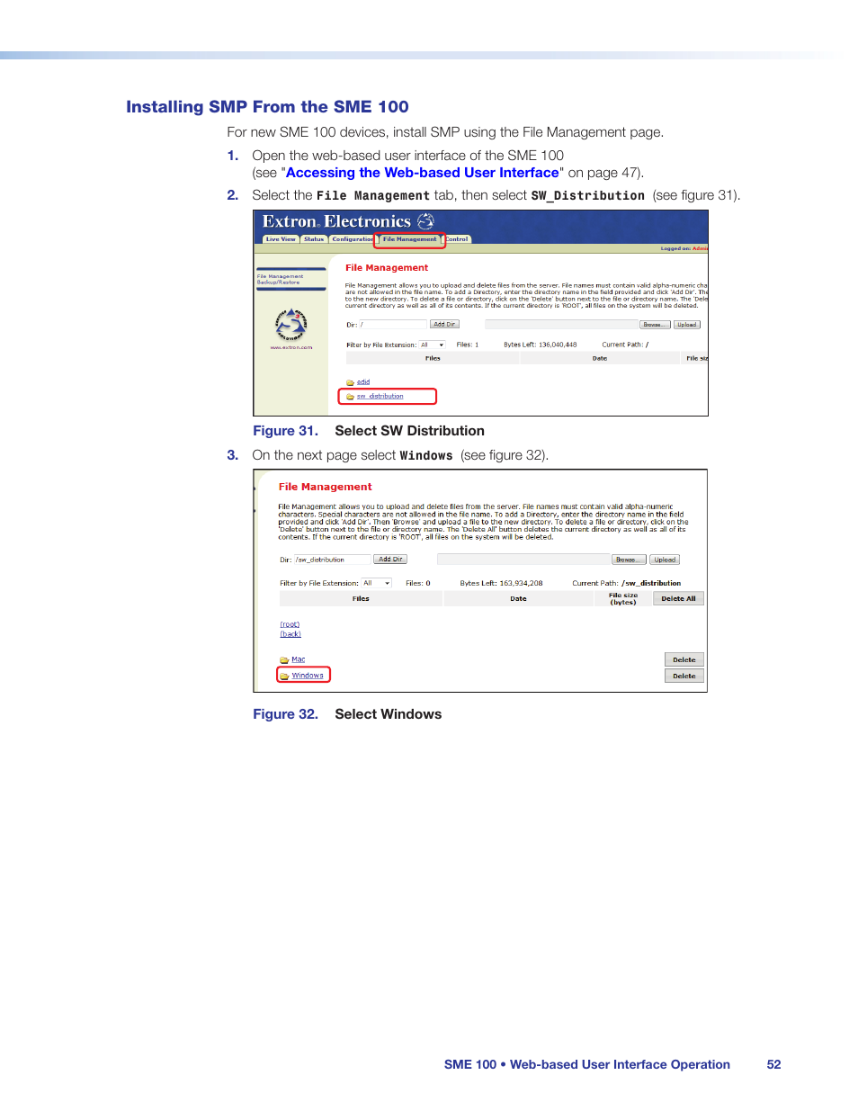 Installing smp from the sme 100, Nal memory (see | Extron Electronics SME 100 User Guide User Manual | Page 58 / 185