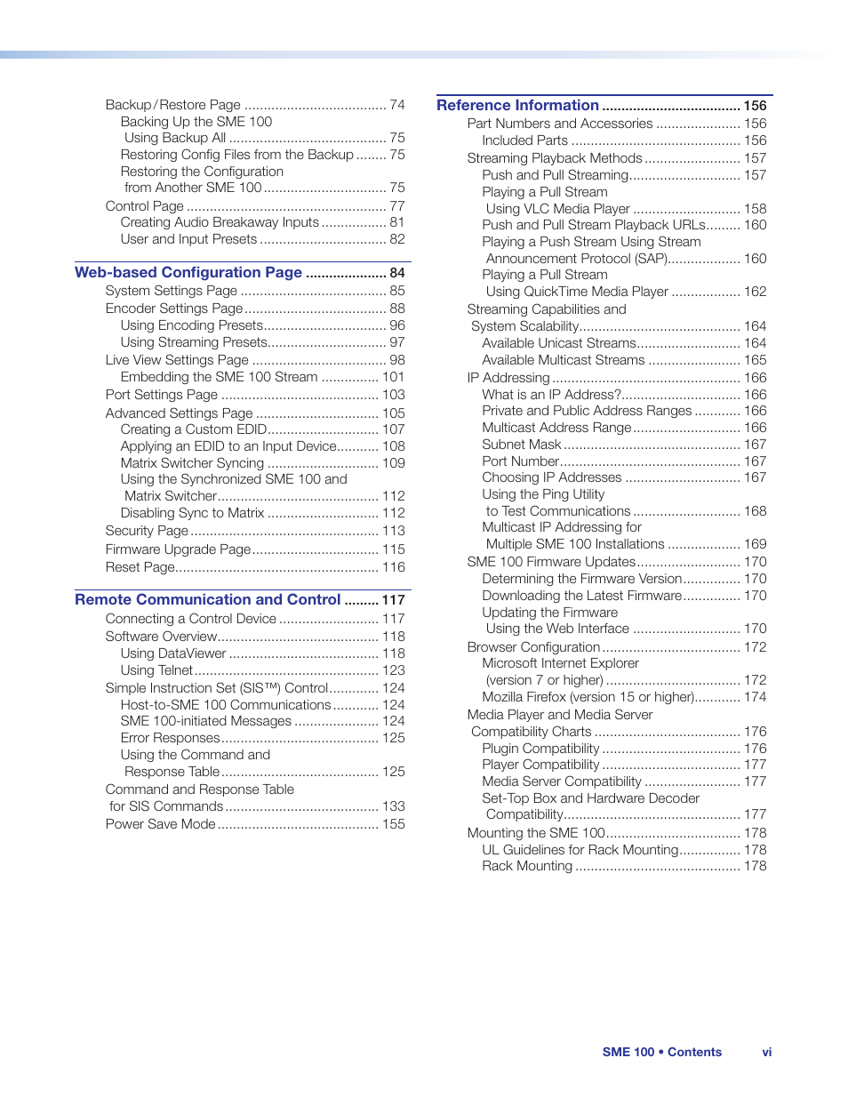 Extron Electronics SME 100 User Guide User Manual | Page 6 / 185