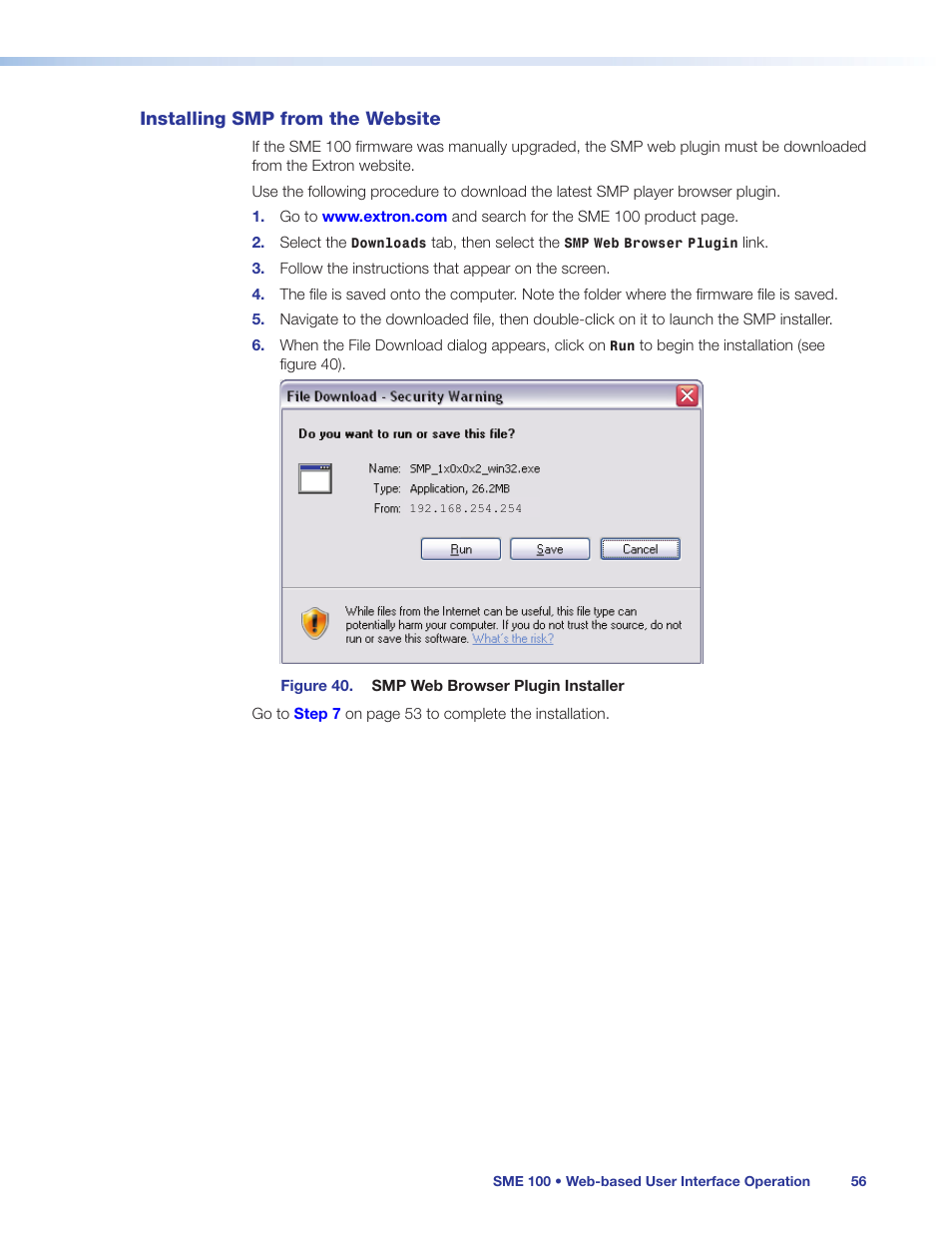 Installing smp from the website | Extron Electronics SME 100 User Guide User Manual | Page 62 / 185