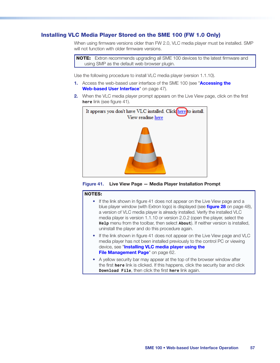 Installing vlc media player stored on the, Sme 100 (fw 1.0 only) | Extron Electronics SME 100 User Guide User Manual | Page 63 / 185