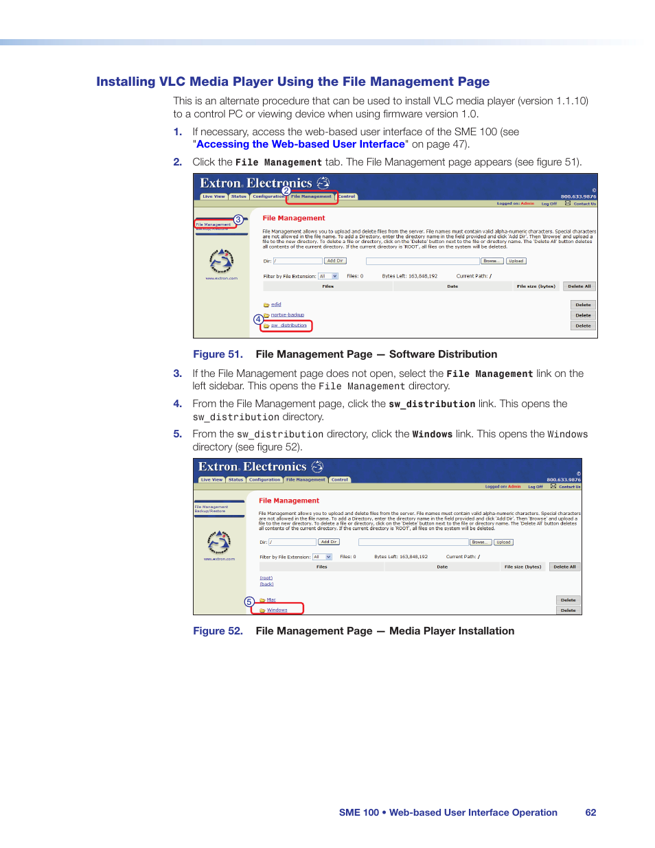 Installing vlc media player using the file, Installing vlc media player using the | Extron Electronics SME 100 User Guide User Manual | Page 68 / 185