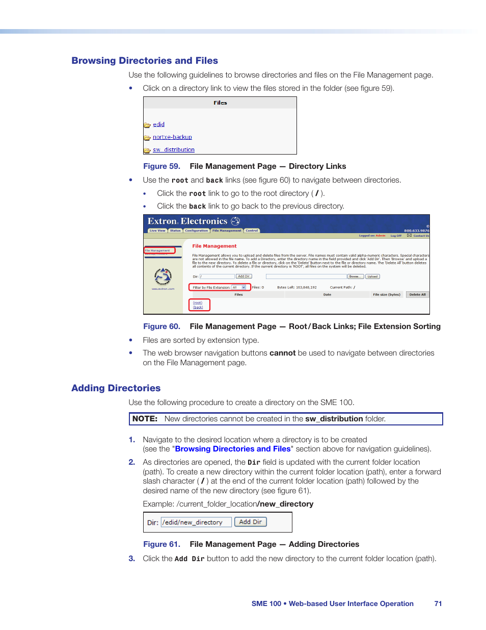 Browsing directories and files, Adding directories, Browsing directories and files adding directories | Extron Electronics SME 100 User Guide User Manual | Page 77 / 185