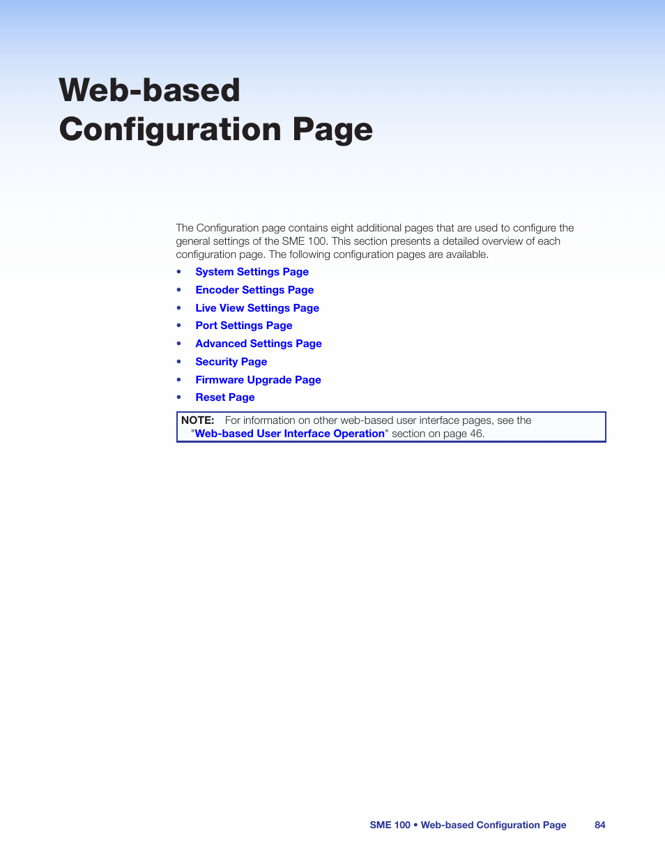 Section on, Web-based configuration page | Extron Electronics SME 100 User Guide User Manual | Page 90 / 185