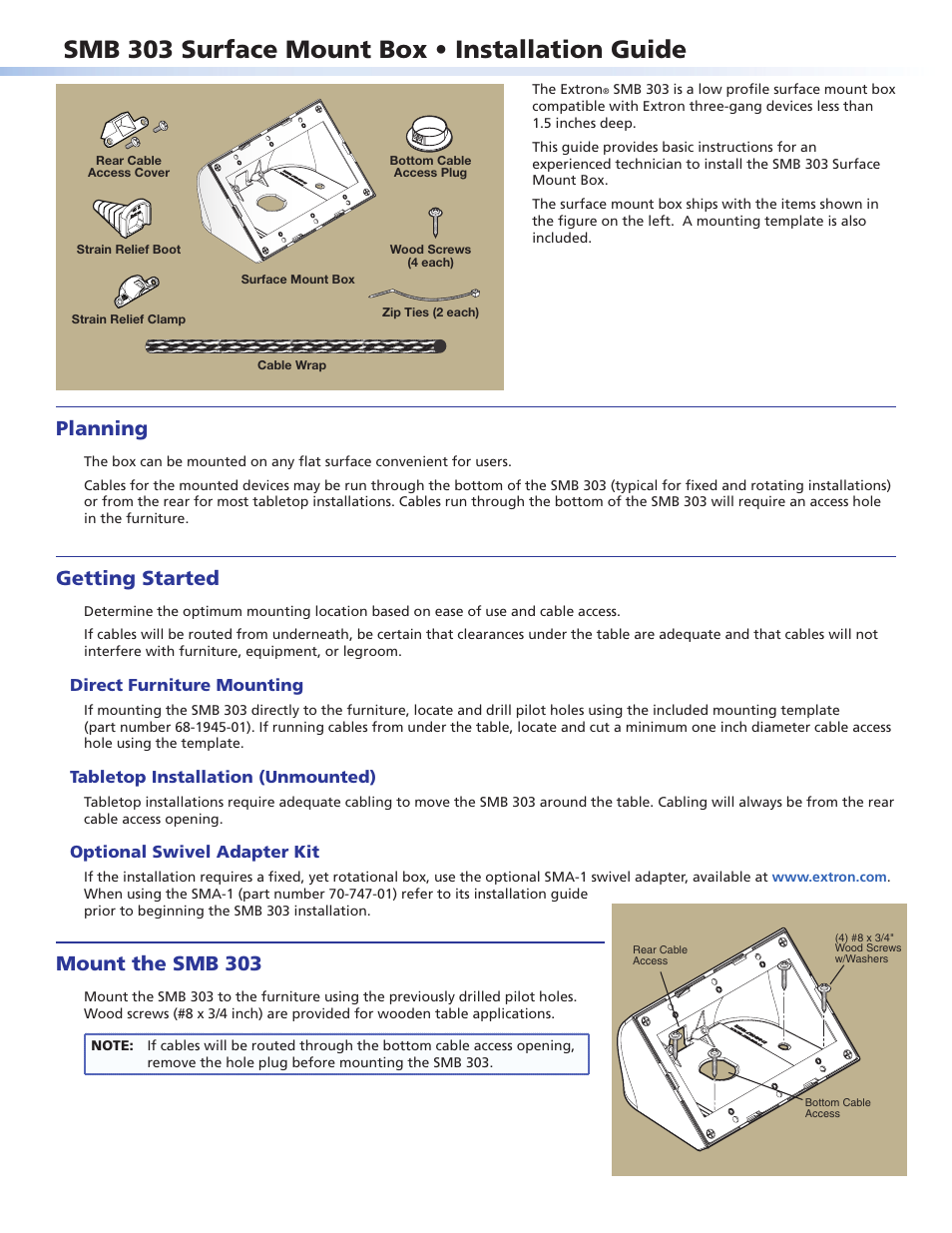 Extron Electronics SMB 303 User Manual | 2 pages