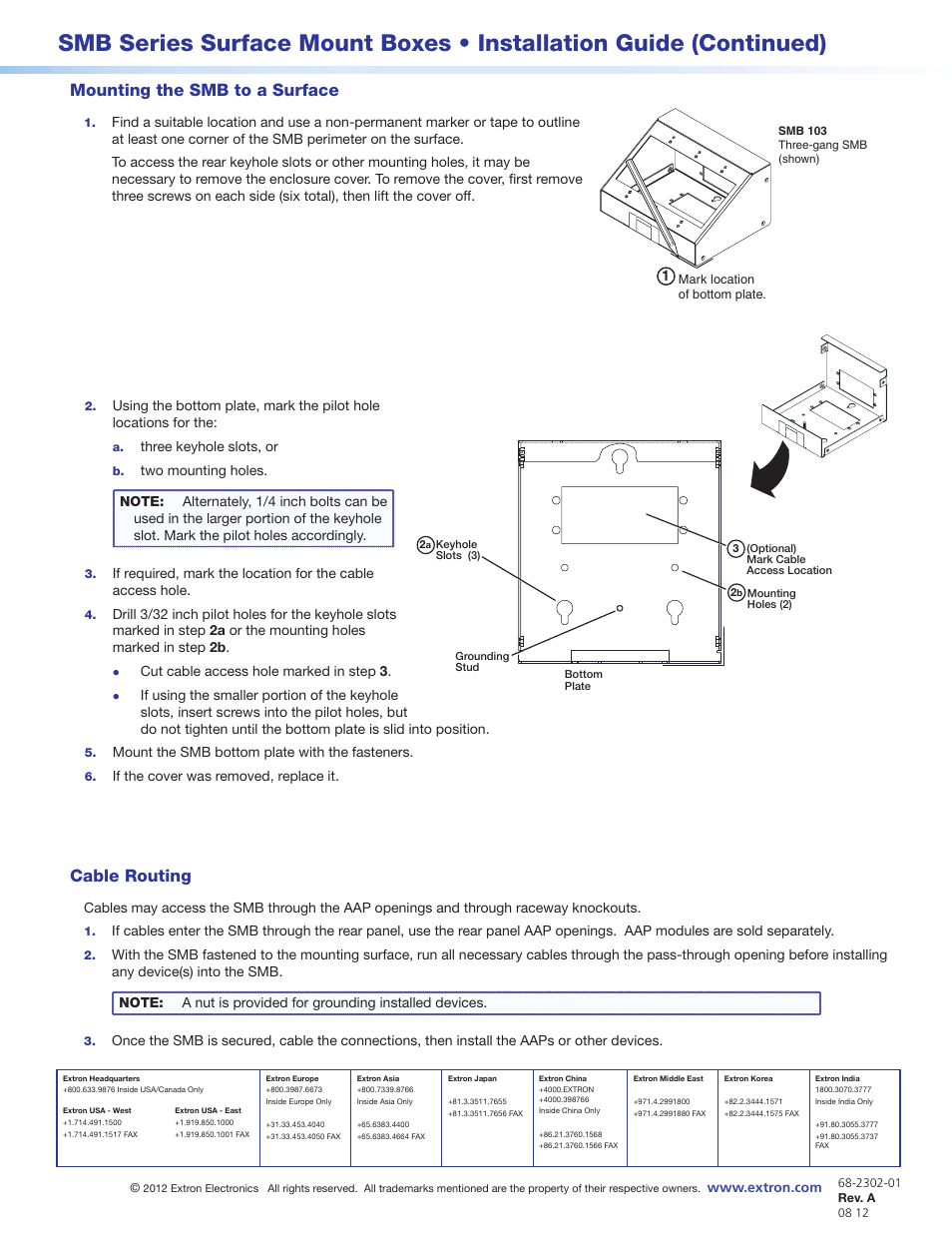 Mounting the smb to a surface, Cable routing | Extron Electronics SMB 100 Series Installation User Manual | Page 2 / 2