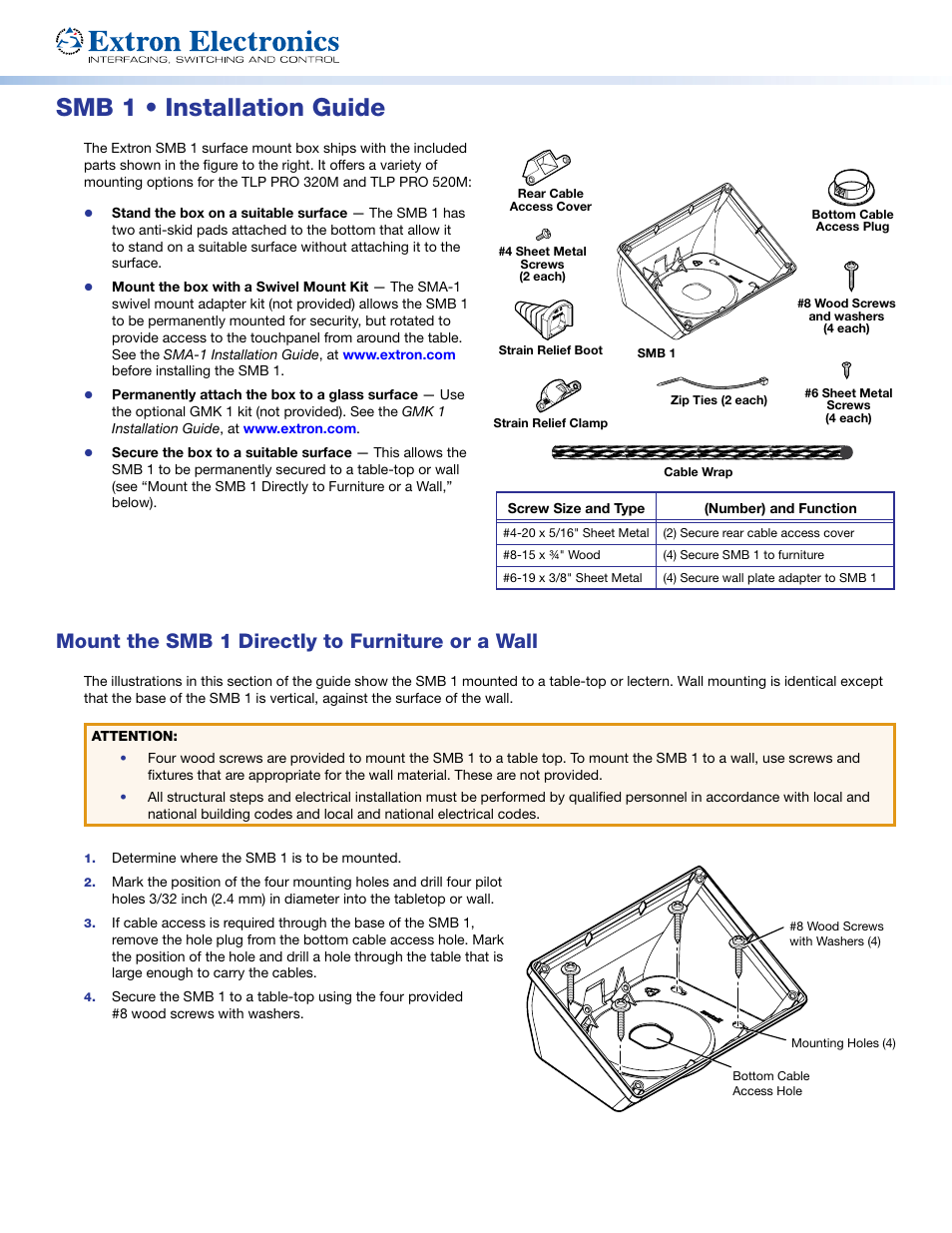 Extron Electronics SMB 1 Installation User Manual | 2 pages