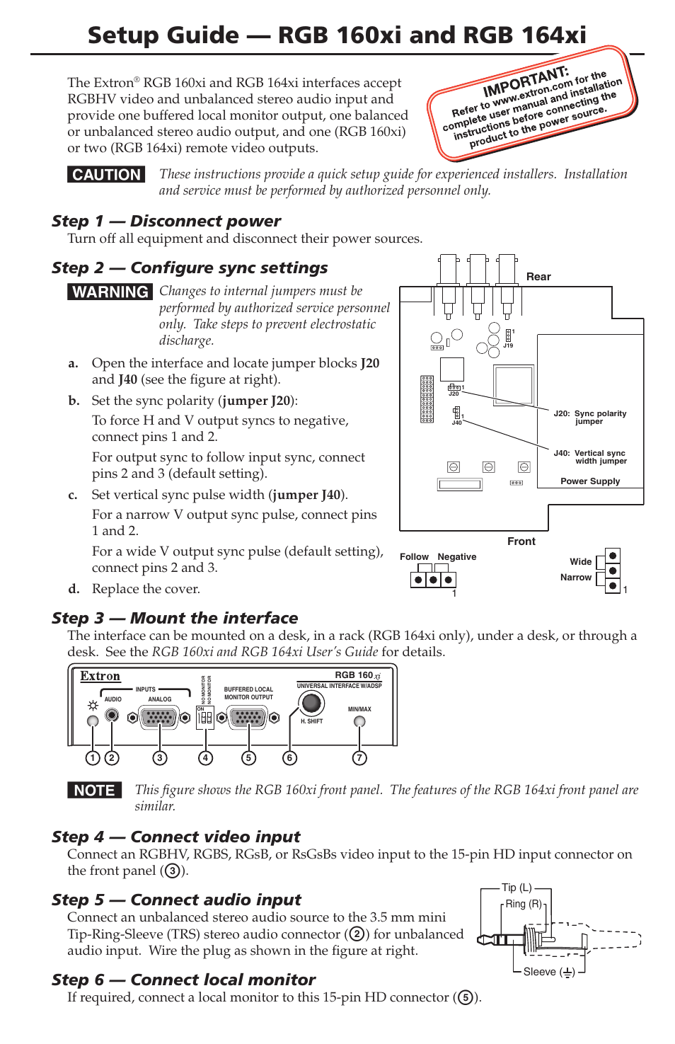 Extron Electronics RGB 164xi Setup Guide User Manual | 2 pages