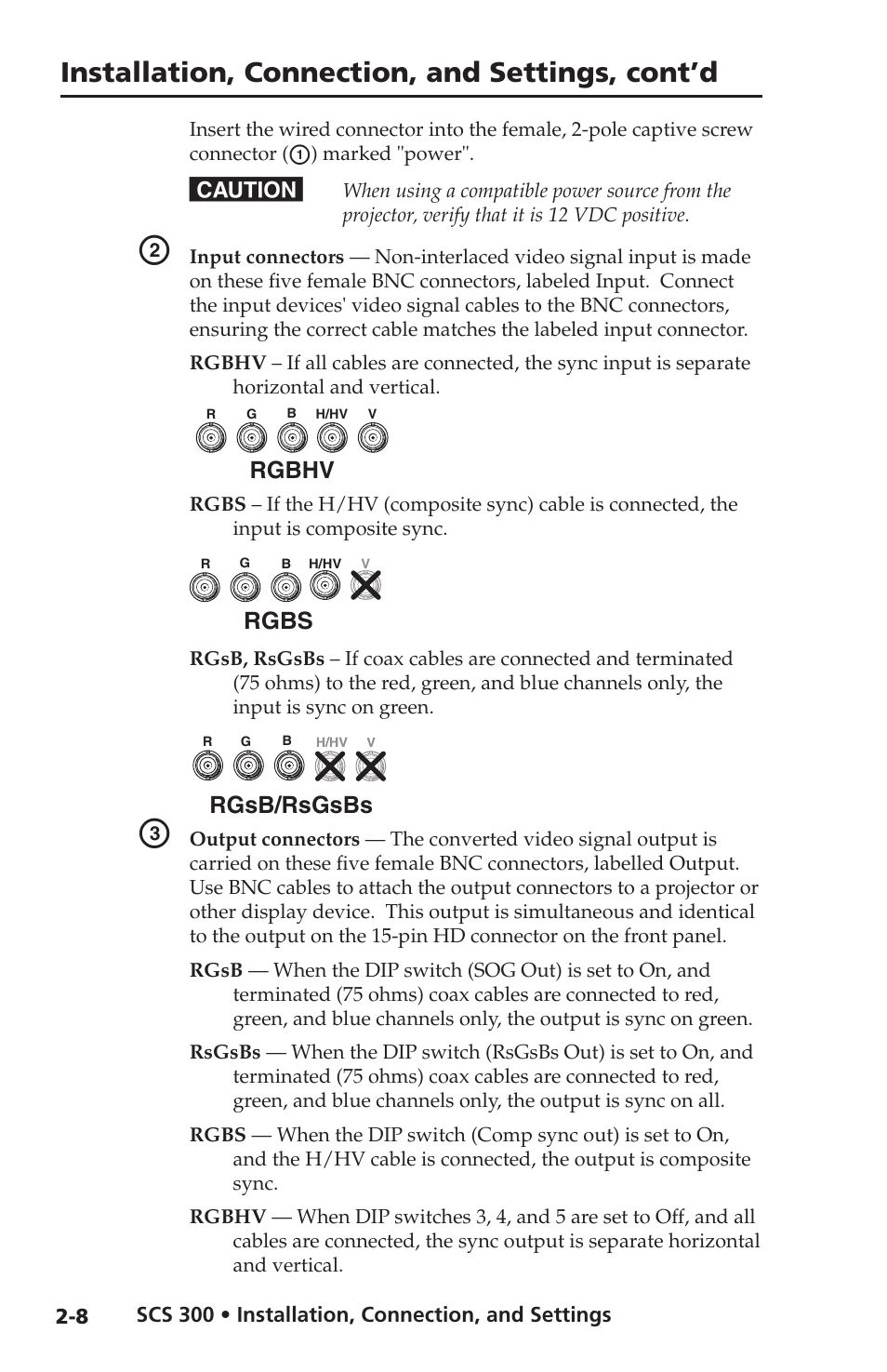 Installation, connection, and settings, cont’d, Rgsb/rsgsbs, Rgbs | Rgbhv | Extron Electronics SCS 300 User Guide User Manual | Page 15 / 24