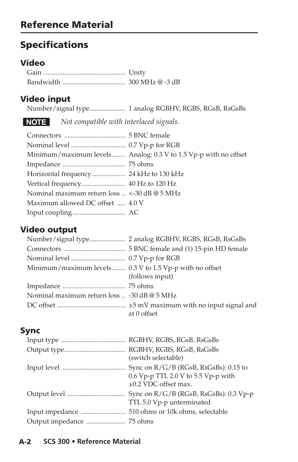 Specifications, Reference material | Extron Electronics SCS 300 User Guide User Manual | Page 19 / 24