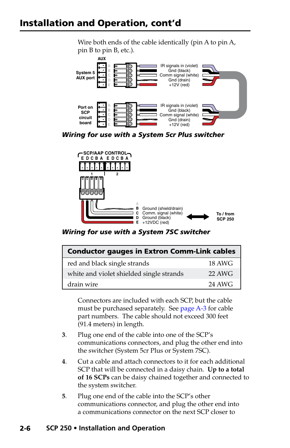 Installation and operation, cont’d, Scp 250 • installation and operation, Wiring for use with a system 5cr plus switcher | Extron Electronics SCP 250 User Guide User Manual | Page 14 / 28