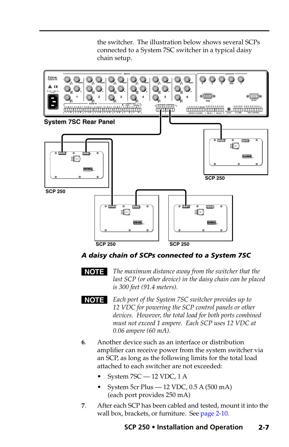 Scp 250 • installation and operation, A daisy chain of scps connected to a system 7sc, System 7sc rear panel | Scp 250 | Extron Electronics SCP 250 User Guide User Manual | Page 15 / 28