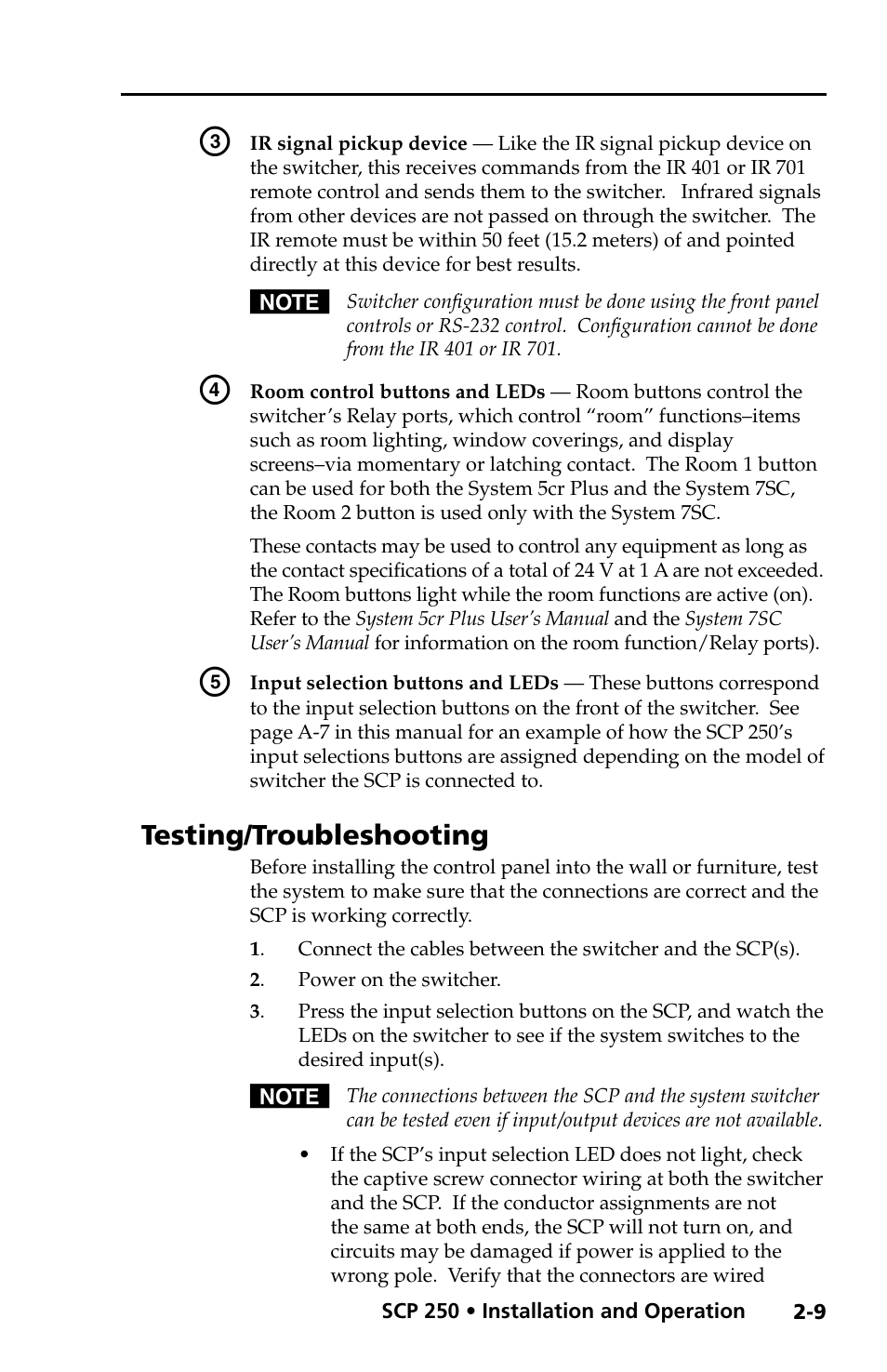 Testing/troubleshooting | Extron Electronics SCP 250 User Guide User Manual | Page 17 / 28