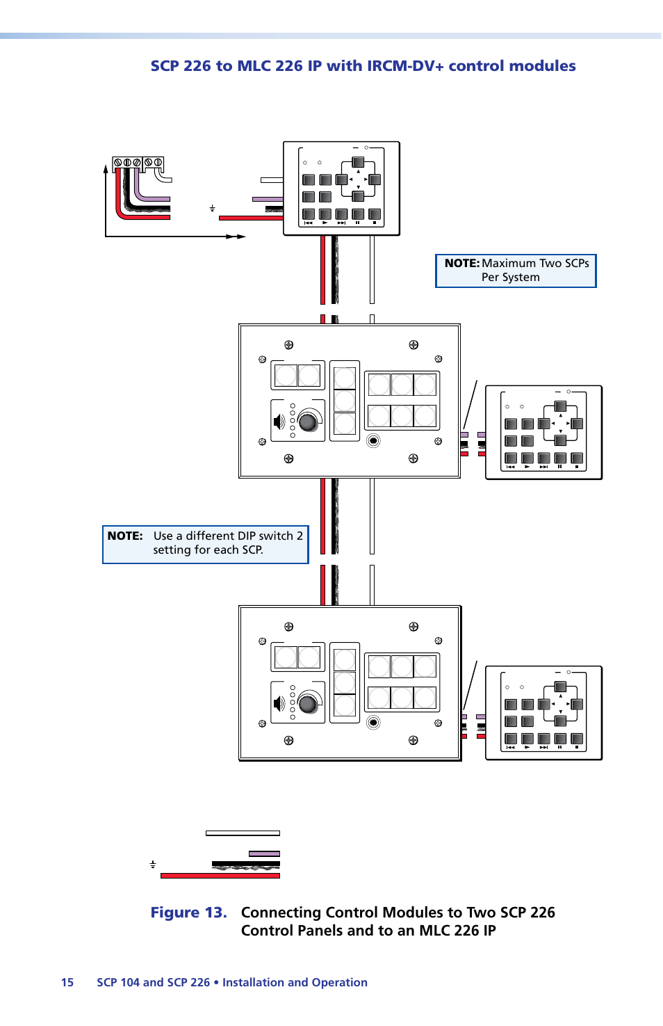 Scp 226, Ircm-dv, Pole connector | Control module address 1 and 2, Extron | Extron Electronics SCP 104 Series User Guide User Manual | Page 21 / 60