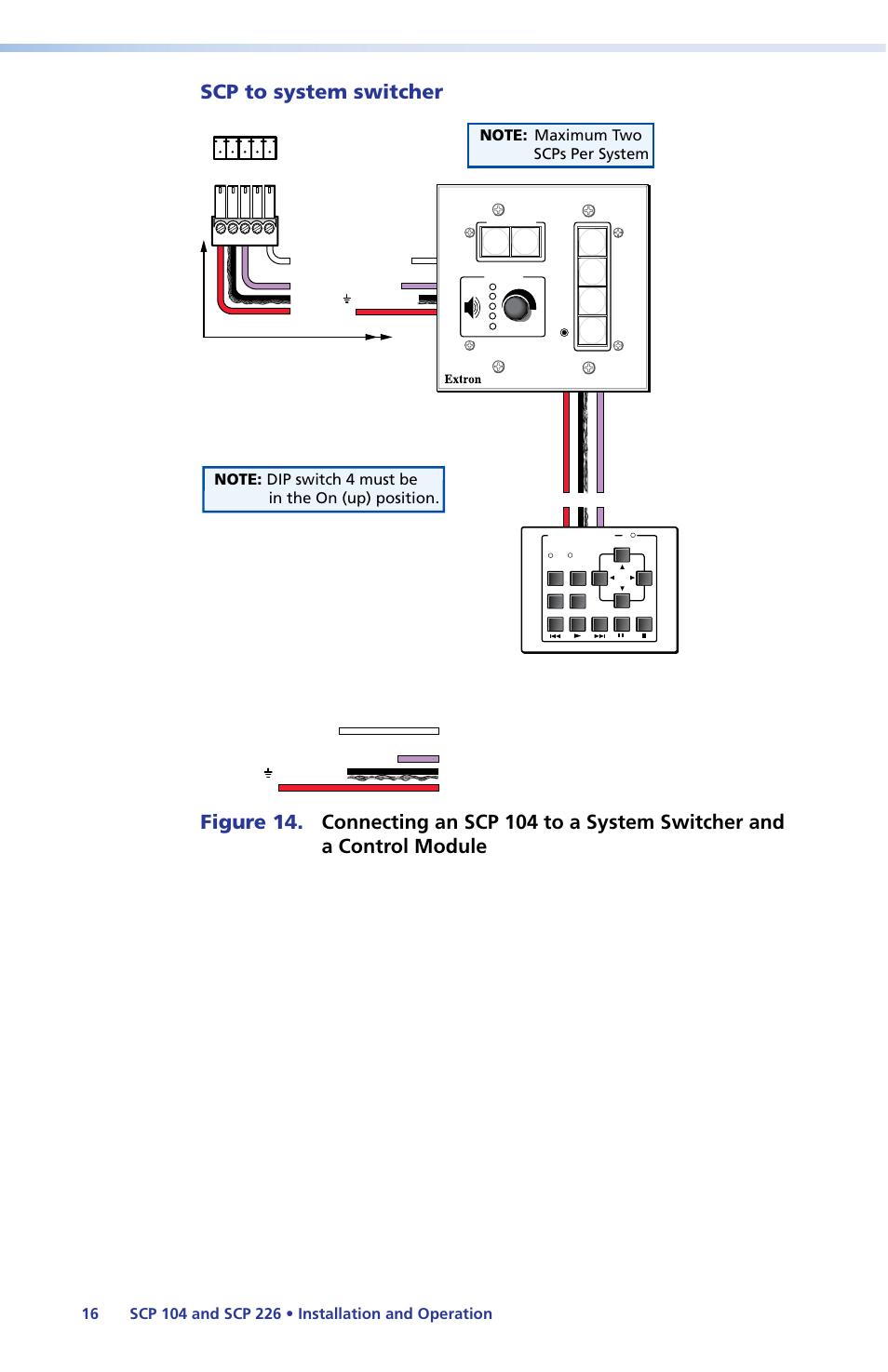 Scp to system switcher, System switcher rear panel | Extron Electronics SCP 104 Series User Guide User Manual | Page 22 / 60