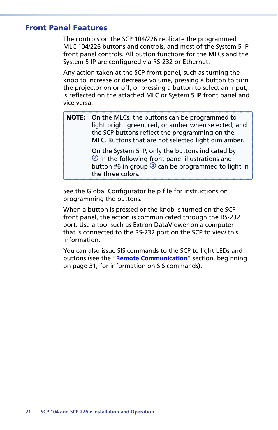 Front panel features | Extron Electronics SCP 104 Series User Guide User Manual | Page 27 / 60