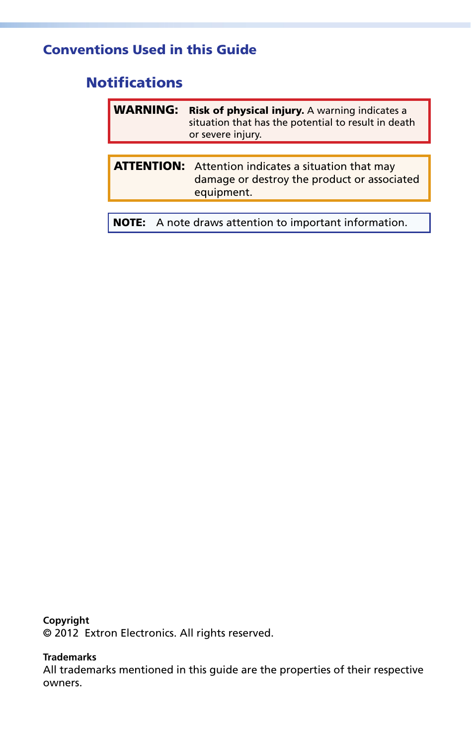 Notifications, Conventions used in this guide | Extron Electronics SCP 104 Series User Guide User Manual | Page 4 / 60