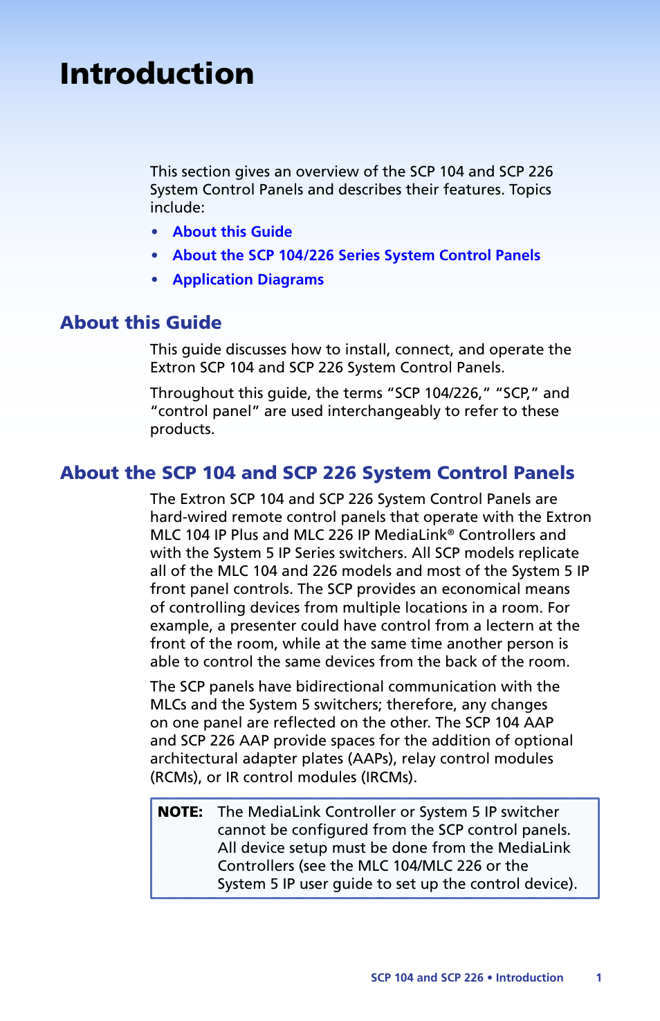 Introduction, About this guide, About this guide about the scp 104 and scp 226 | System control panels | Extron Electronics SCP 104 Series User Guide User Manual | Page 7 / 60