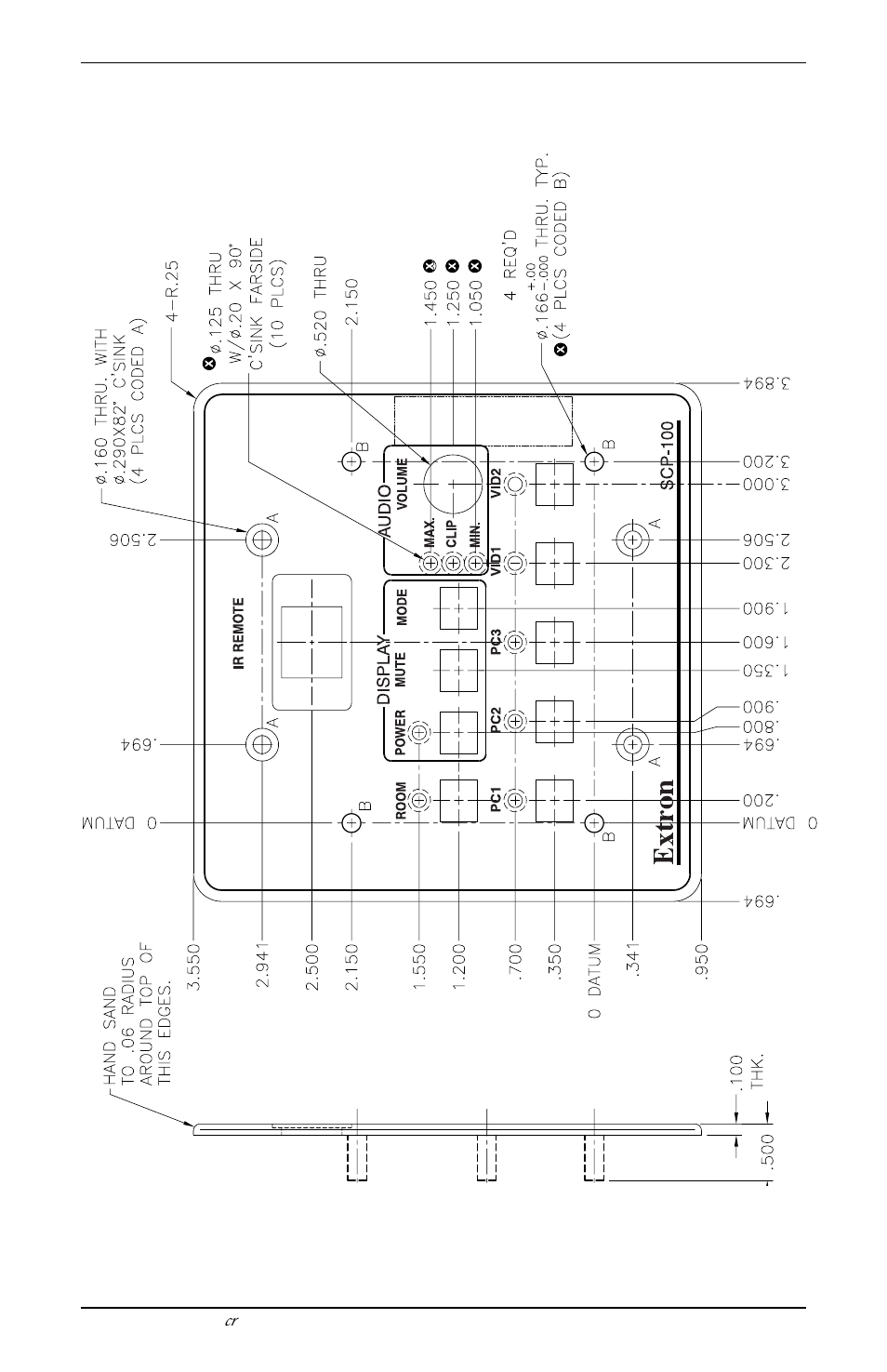 Engineering drawing (not to scale) | Extron Electronics SCP 100 Control Pad User Guide User Manual | Page 13 / 14