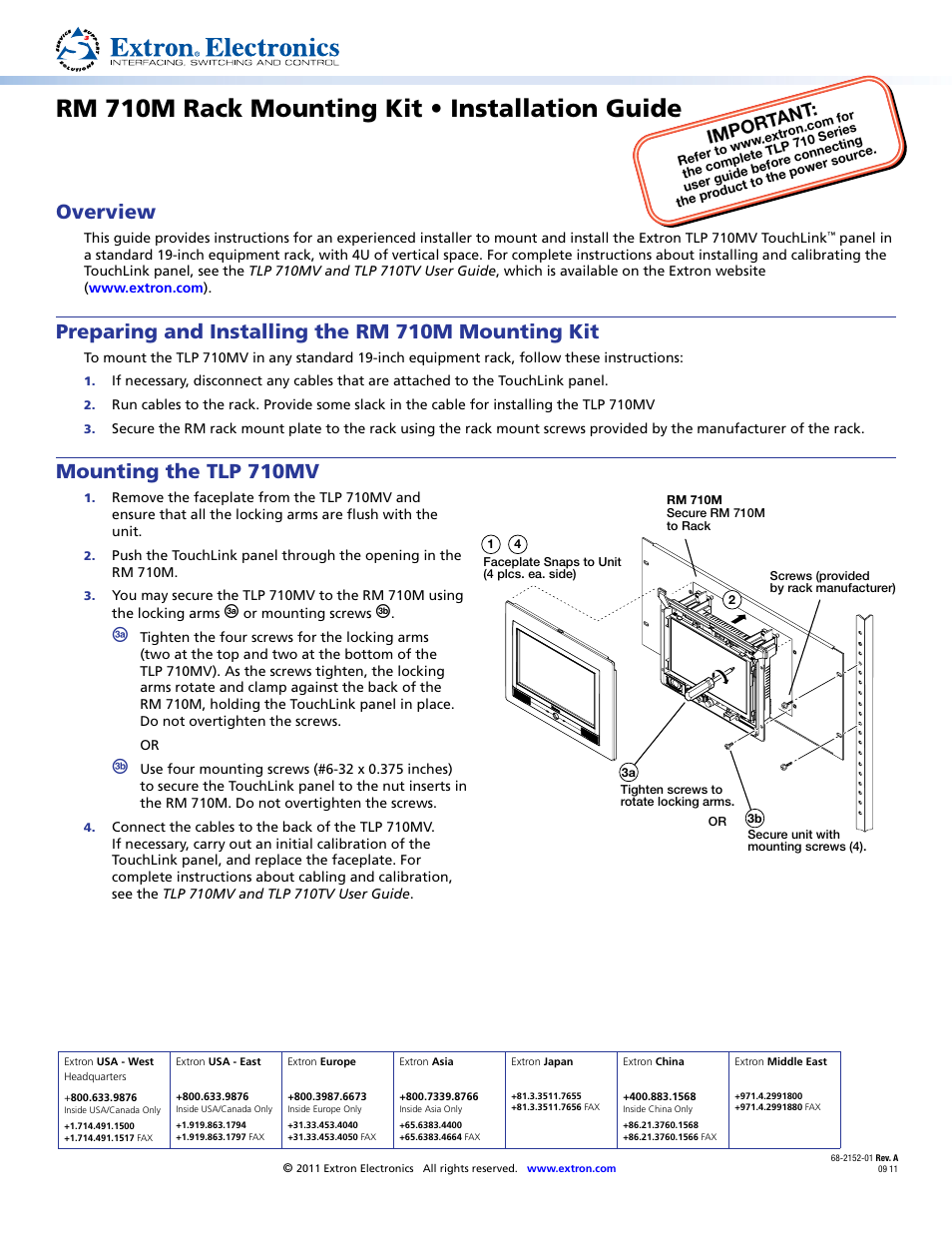 Extron Electronics RM 710M Installation User Manual | 1 page