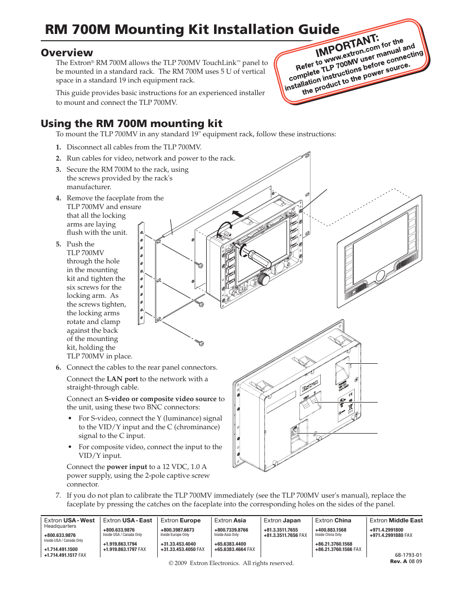 Extron Electronics RM 700M Installation User Manual | 2 pages