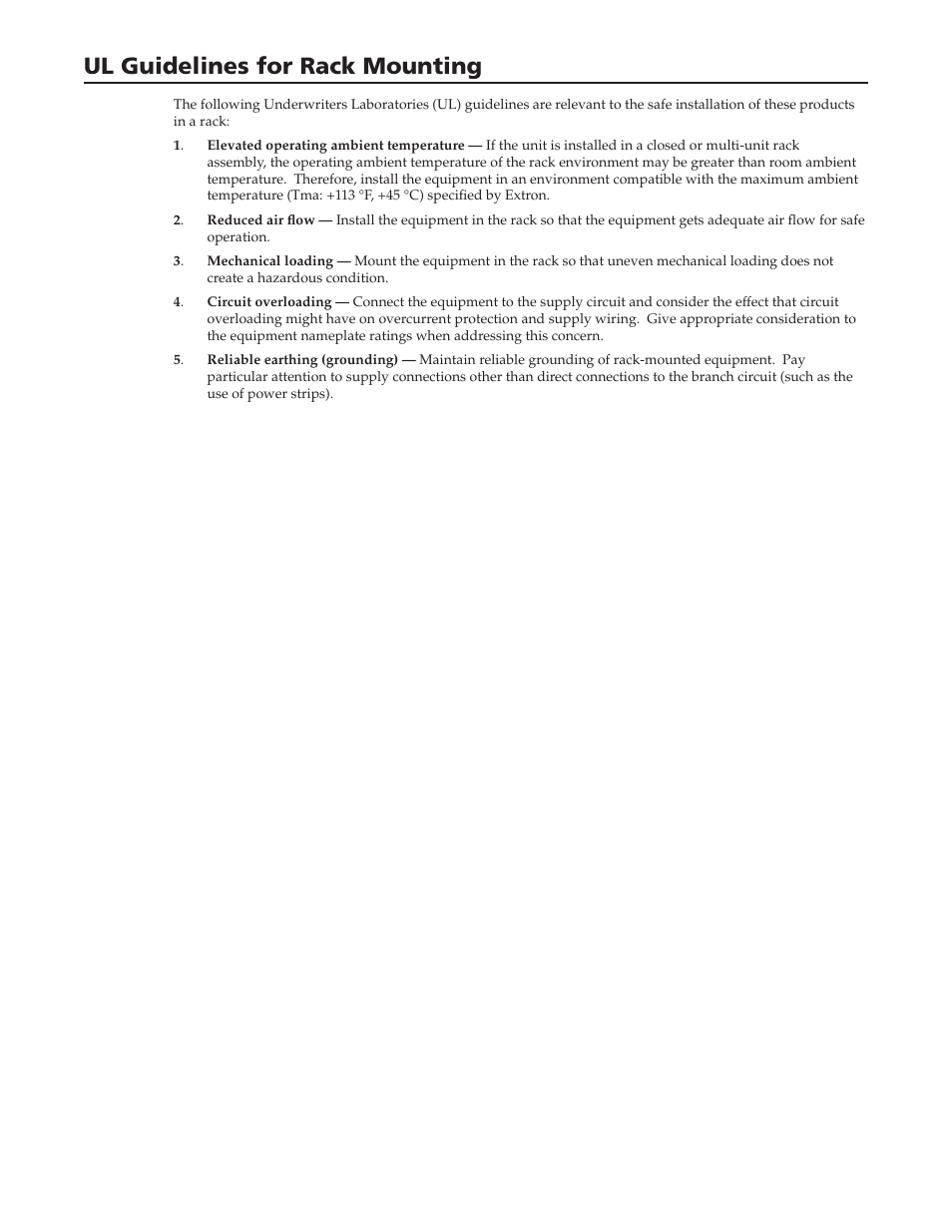 Ul guidelines for rack mounting | Extron Electronics RM 700M Installation User Manual | Page 2 / 2