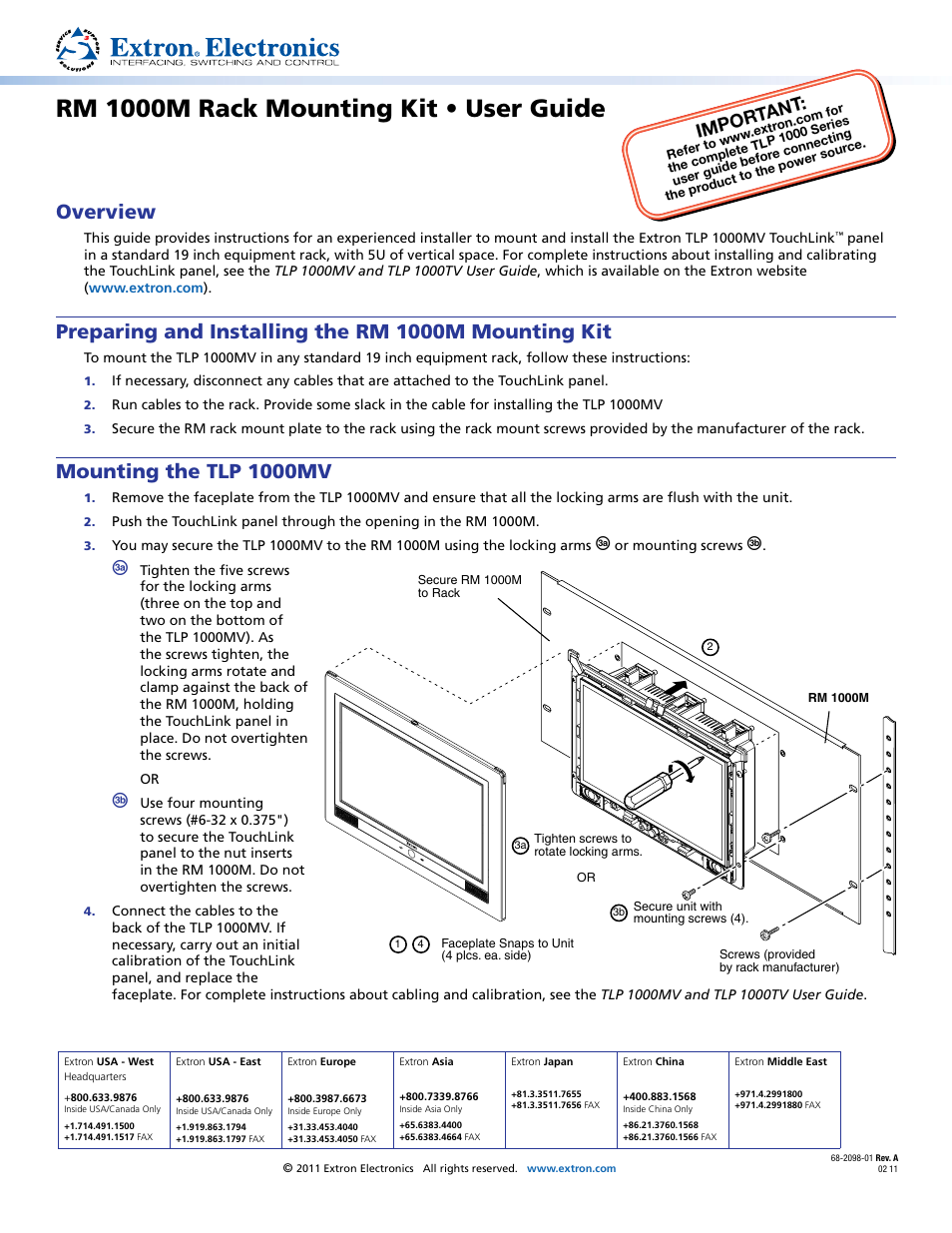 Extron Electronics RM 1000M User Guide User Manual | 1 page