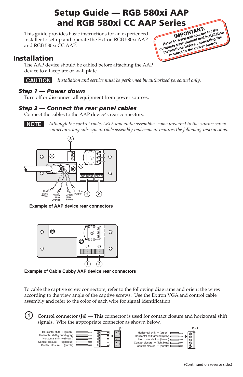 Extron Electronics RGB 580xi AAP Setup Guide User Manual | 2 pages