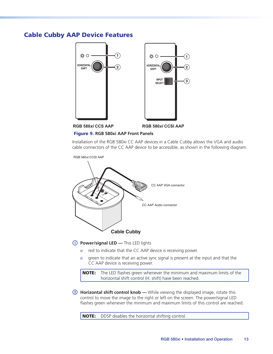 Cable cubby aap device features, Cable cubby | Extron Electronics RGB 580xi User Guide User Manual | Page 17 / 33
