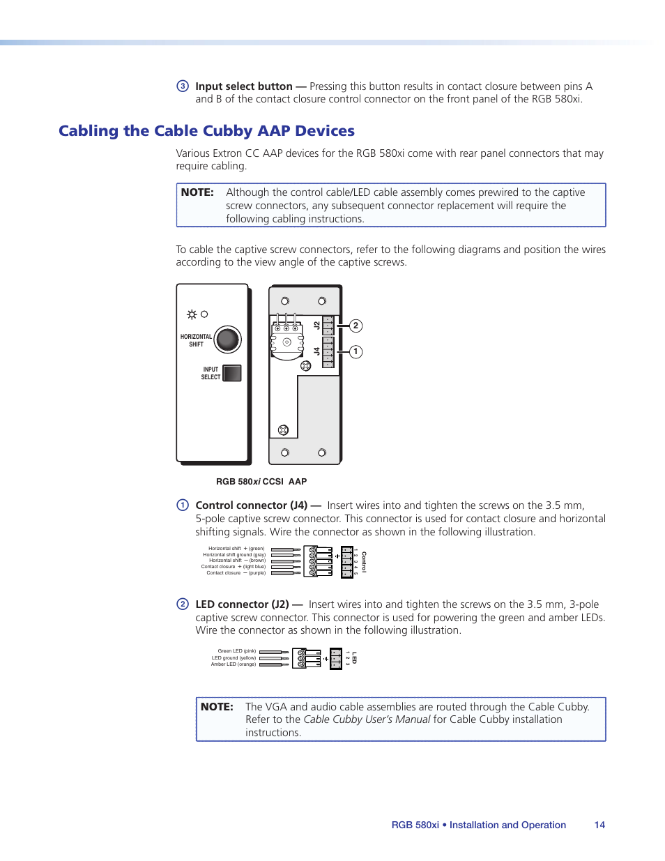 Cabling the cable cubby aap devices | Extron Electronics RGB 580xi User Guide User Manual | Page 18 / 33