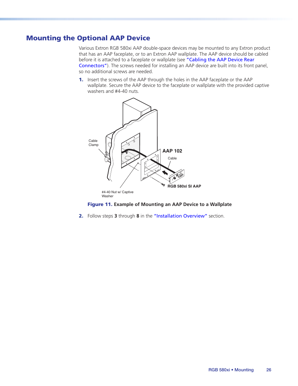Mounting the optional aap device | Extron Electronics RGB 580xi User Guide User Manual | Page 30 / 33