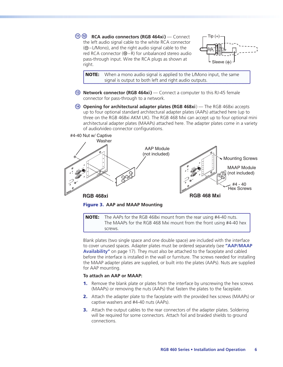 Rgb 468xi, Rgb 468 mxi, 5 mm stereo plug connector (unbalanced) | Extron Electronics RGB 460xi Series User Guide User Manual | Page 12 / 25