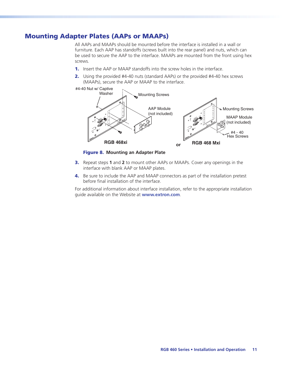 Mounting adapter plates (aaps or maaps), Mounting adapter plates (aaps/maaps), Rgb 468xi | Rgb 468 mxi | Extron Electronics RGB 460xi Series User Guide User Manual | Page 17 / 25