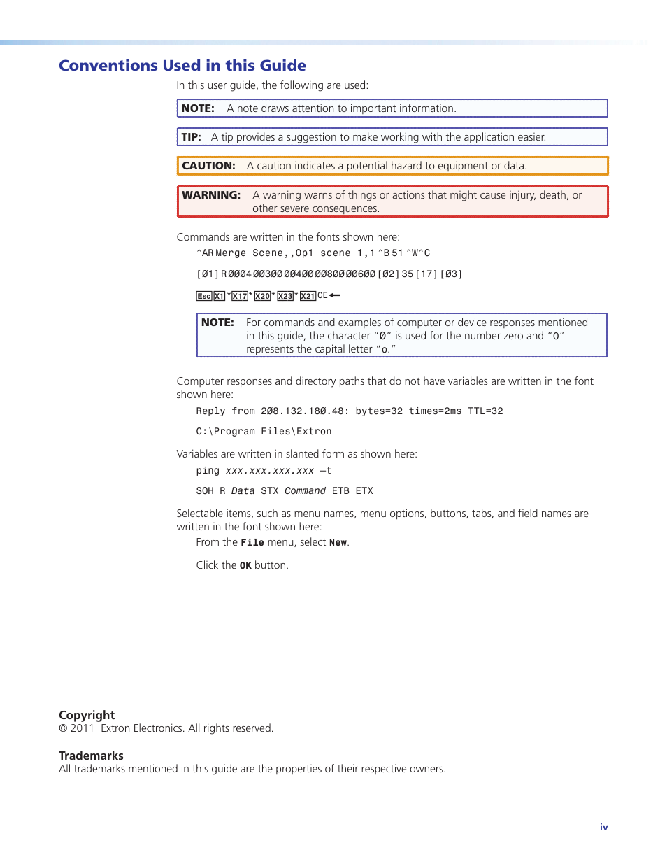 Conventions used in this guide | Extron Electronics RGB 460xi Series User Guide User Manual | Page 4 / 25