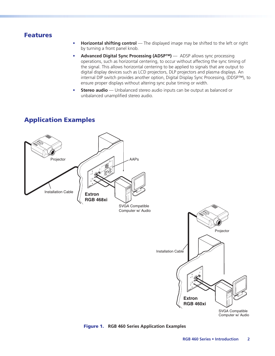 Features, Application examples, Features application examples | Extron Electronics RGB 460xi Series User Guide User Manual | Page 8 / 25