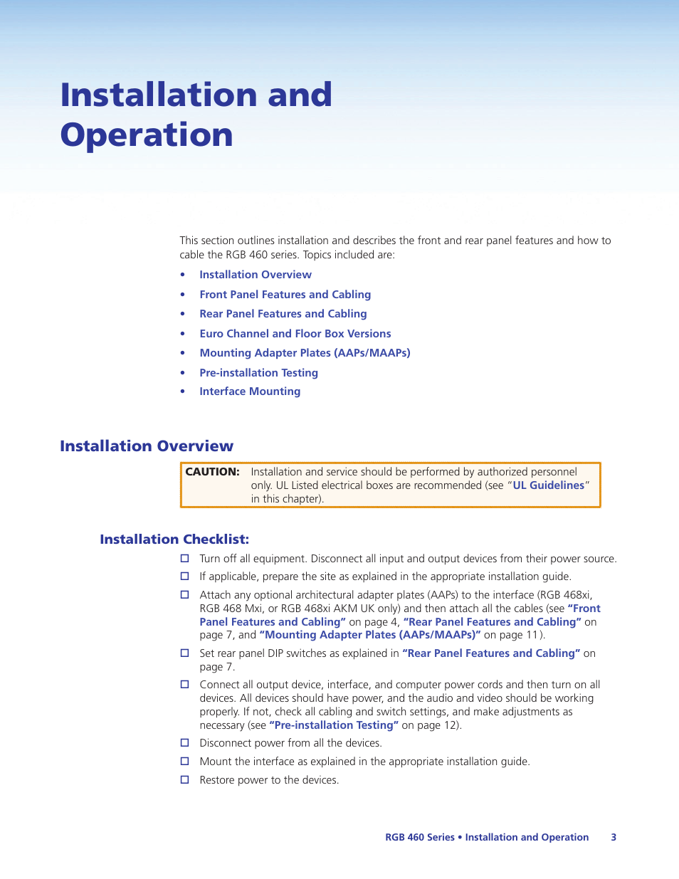 Installation and operation, Installation overview, Installation checklist | Extron Electronics RGB 460xi Series User Guide User Manual | Page 9 / 25