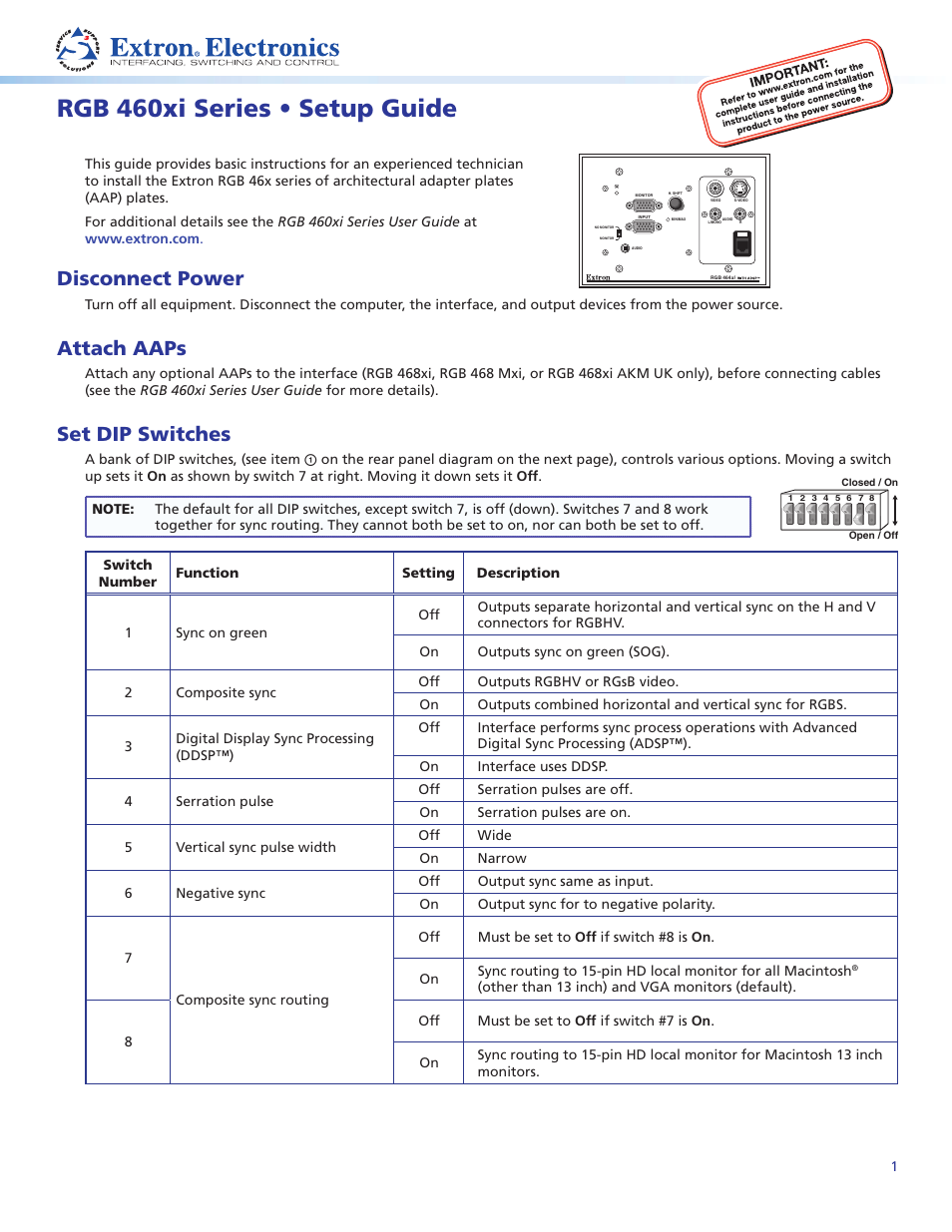 Extron Electronics RGB 460xi Series Setup Guide User Manual | 2 pages