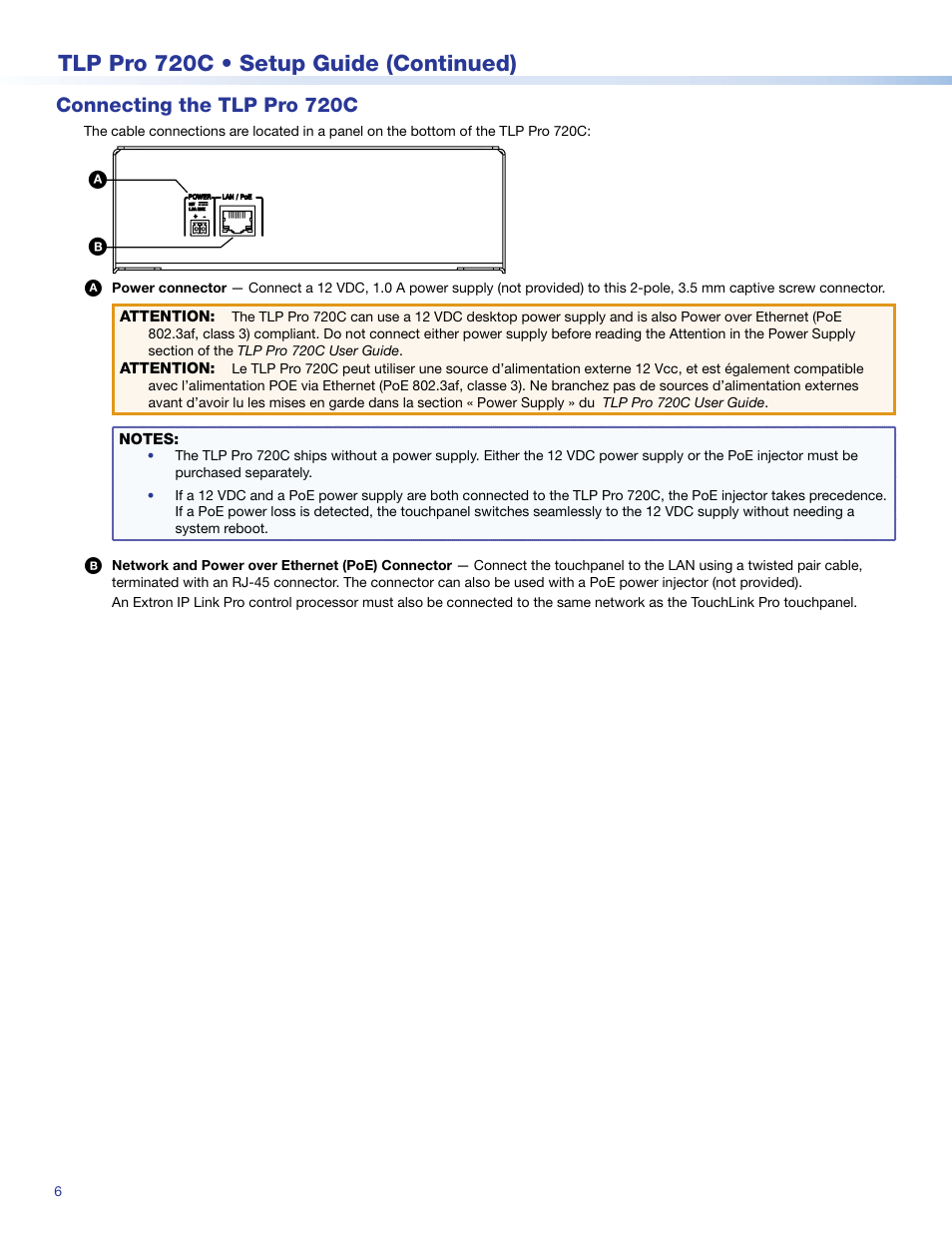Connecting the tlp pro 720c, Tlp pro 720c • setup guide (continued), Ab b | Extron Electronics TLP Pro 720C Setup Guide User Manual | Page 6 / 8