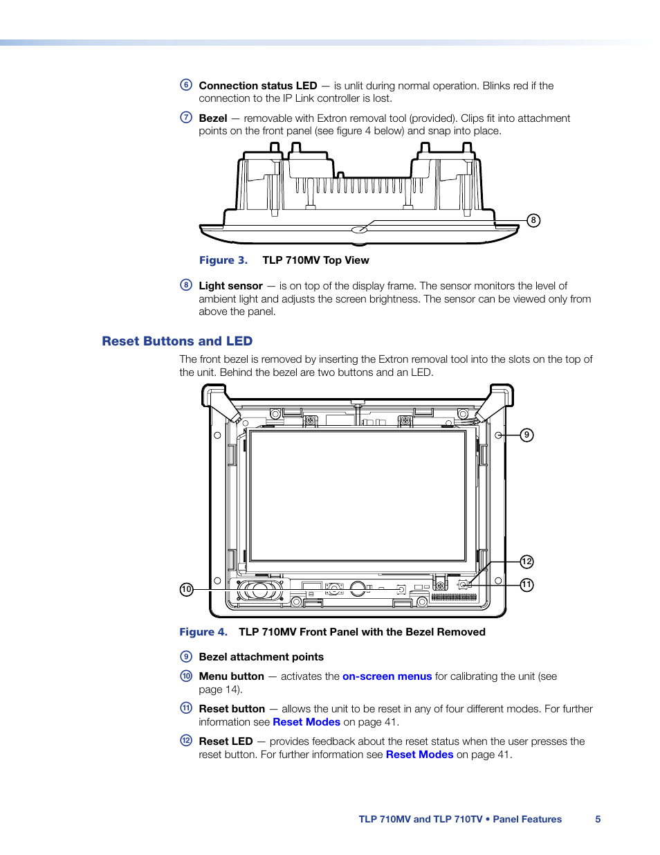 Reset buttons and led | Extron Electronics TLP 710TV User Guide User Manual | Page 11 / 49