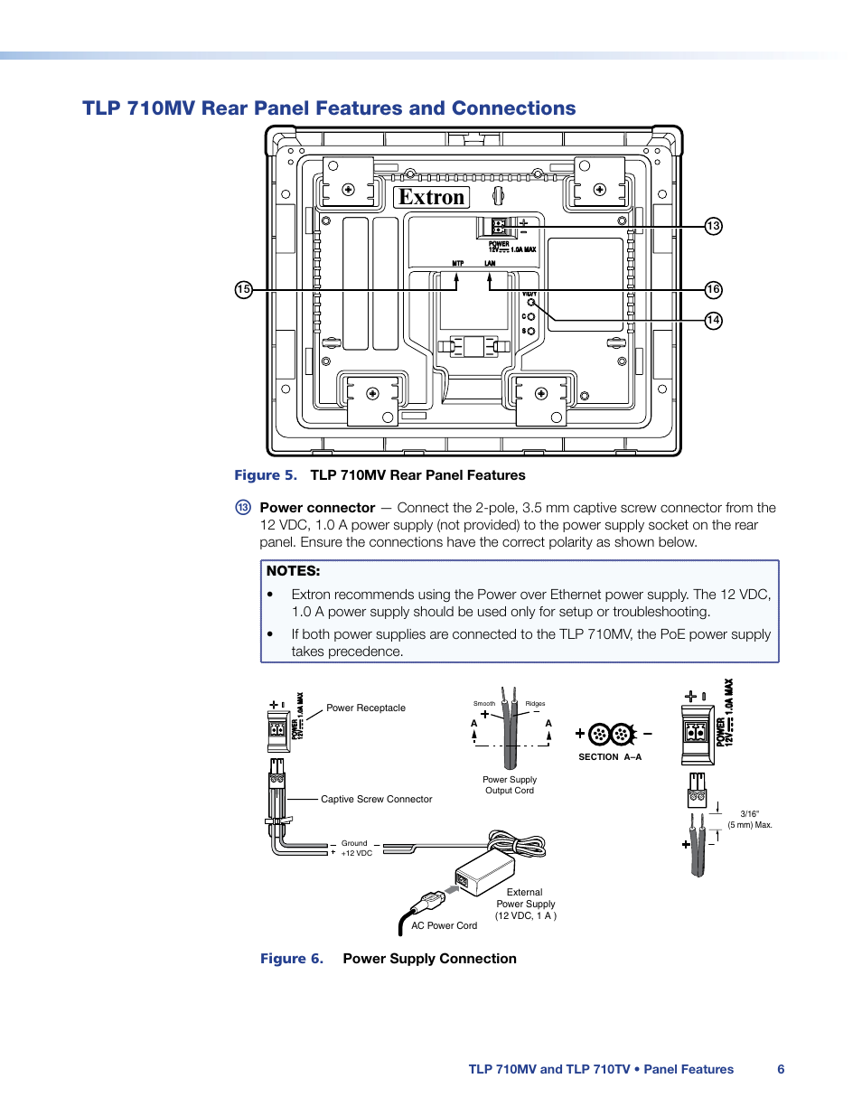Tlp 710mv rear panel features and connections, Tlp 710mv rear panel features and, Connections | Extron | Extron Electronics TLP 710TV User Guide User Manual | Page 12 / 49