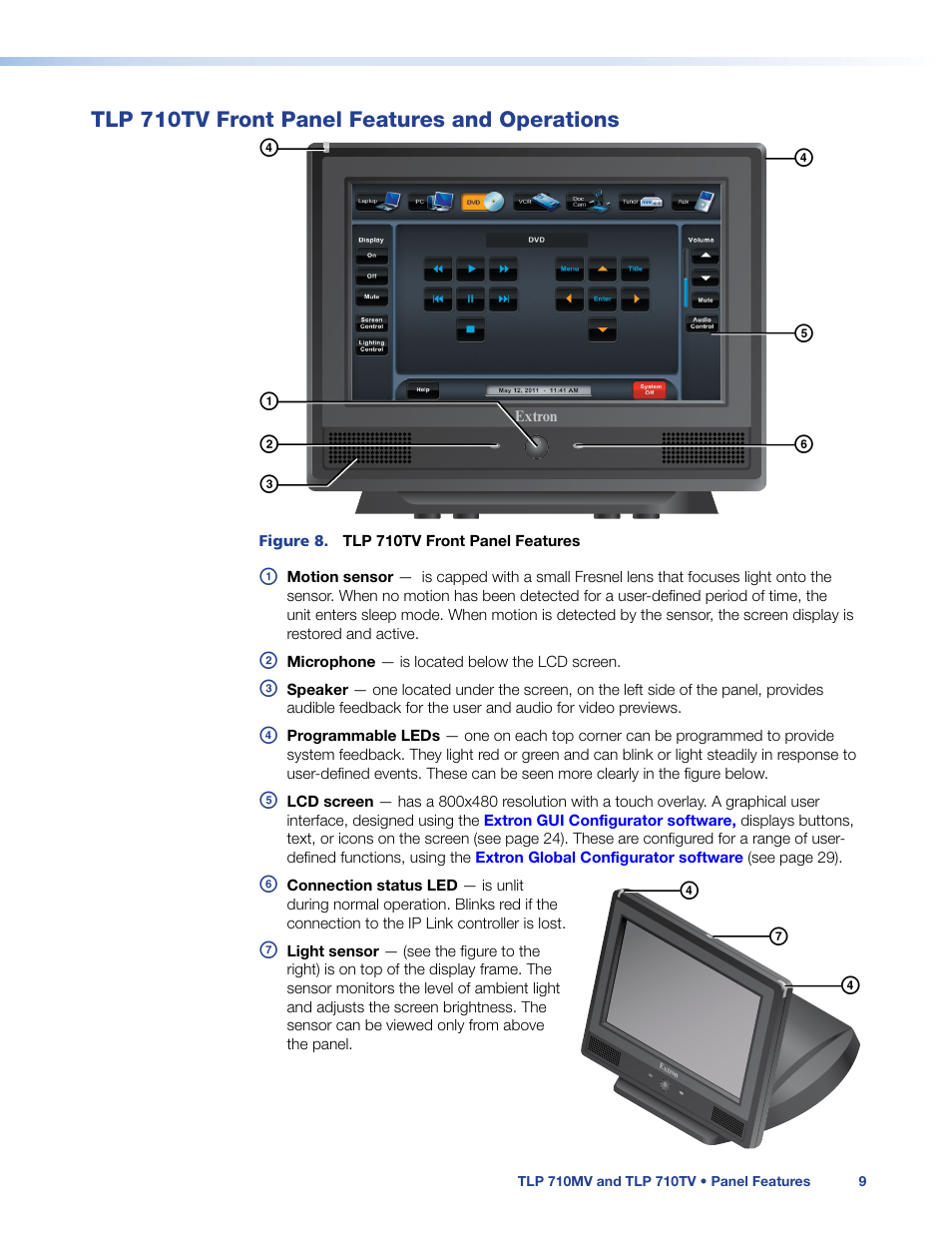 Tlp 710tv front panel features and operations, Tlp 710tv front panel features and, Operations | Dg d | Extron Electronics TLP 710TV User Guide User Manual | Page 15 / 49
