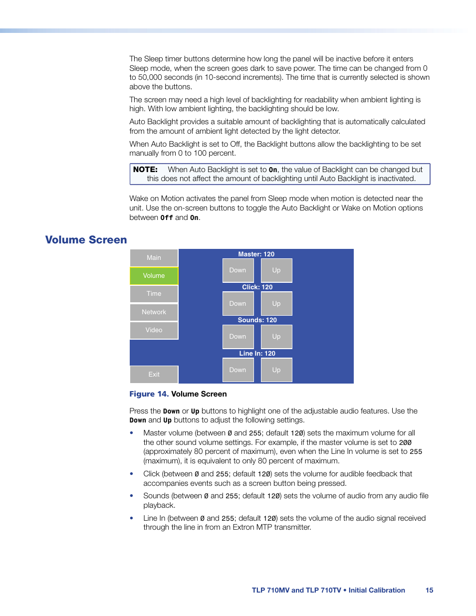 Volume screen, Volume | Extron Electronics TLP 710TV User Guide User Manual | Page 21 / 49
