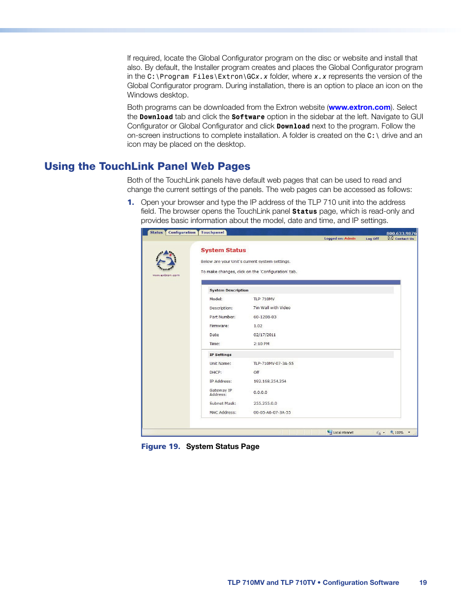 Using the touchlink panel web pages | Extron Electronics TLP 710TV User Guide User Manual | Page 25 / 49