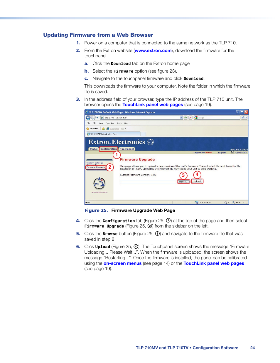 Updating firmware from a web browser, Or using | Extron Electronics TLP 710TV User Guide User Manual | Page 30 / 49