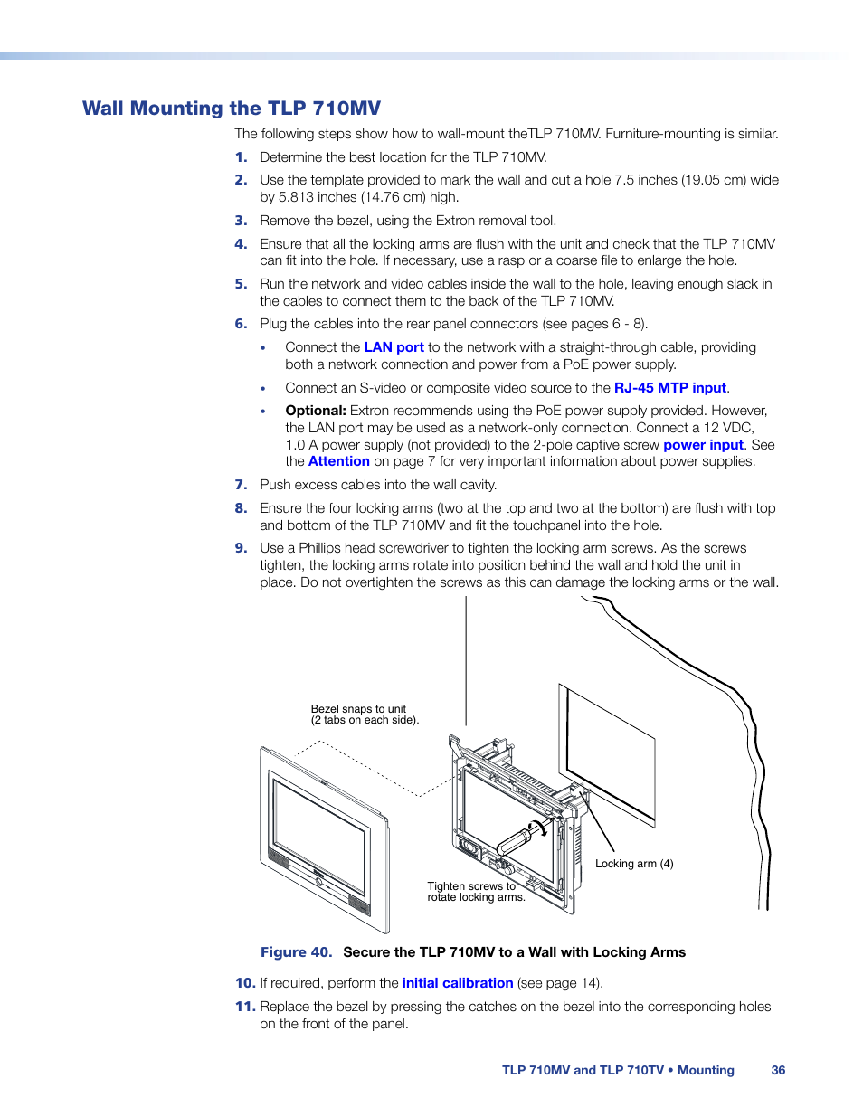 Wall mounting the tlp 710mv | Extron Electronics TLP 710TV User Guide User Manual | Page 42 / 49